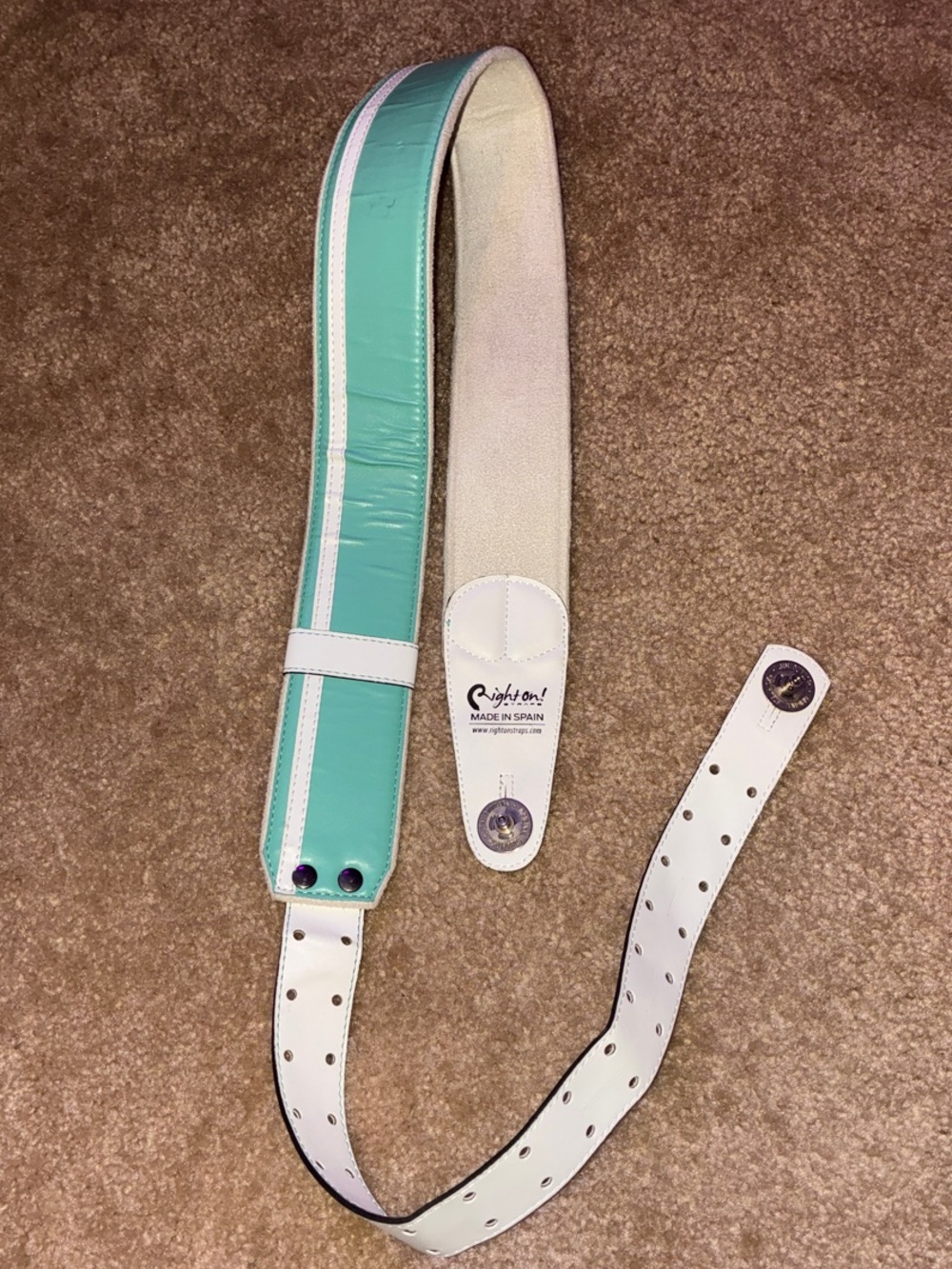 Right On! Retro Series Mint Green/Blue and White Guitar Strap Made in Spain